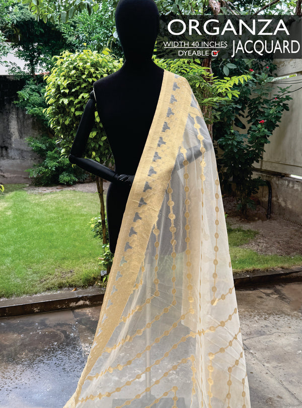 Organza  Jacquard Dupatta - Golden