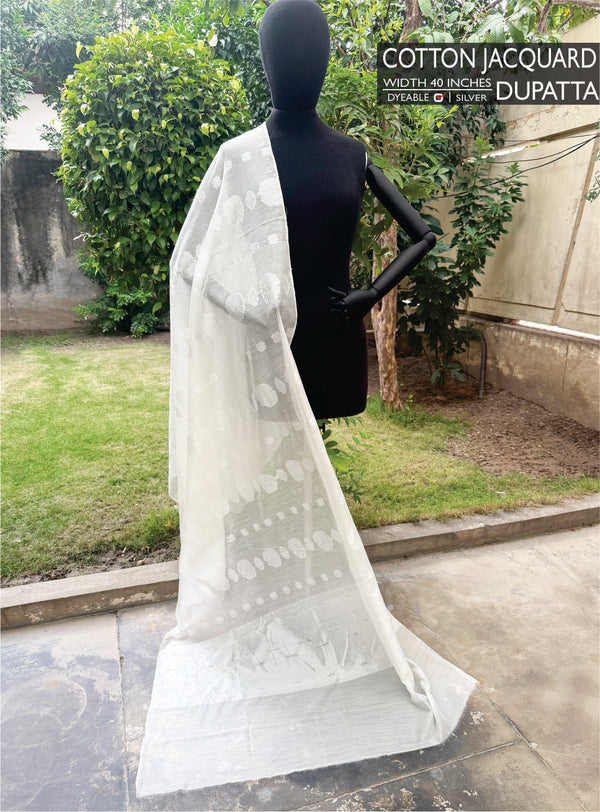 Cotton Jacquard Dupatta - Silver
