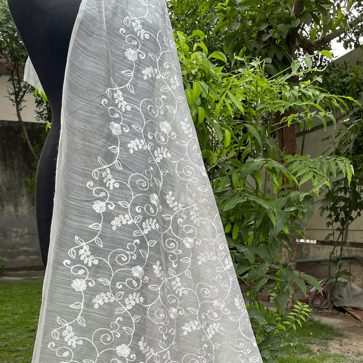 Embroidered Cotton Net - White Centre Fabrics 