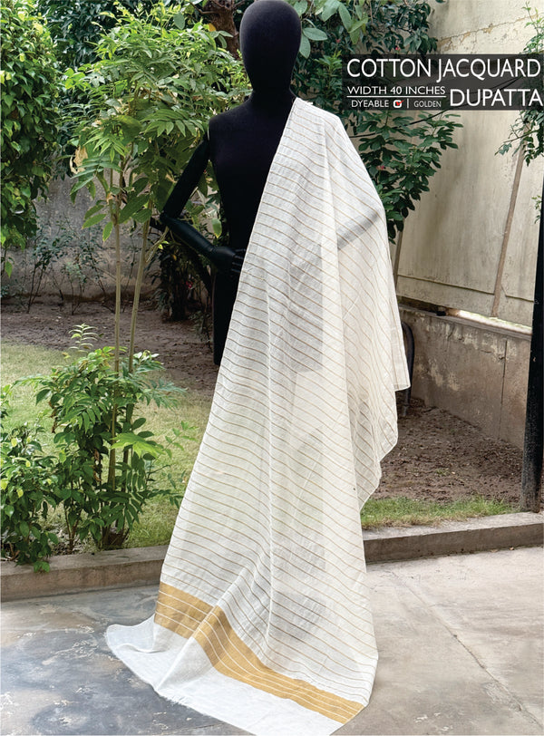 Cotton Jacquard Dupatta - dull golden