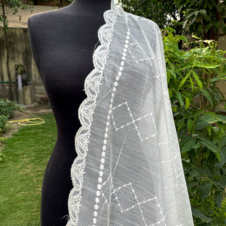 Embroidered Cotton Net - White Centre Fabrics 