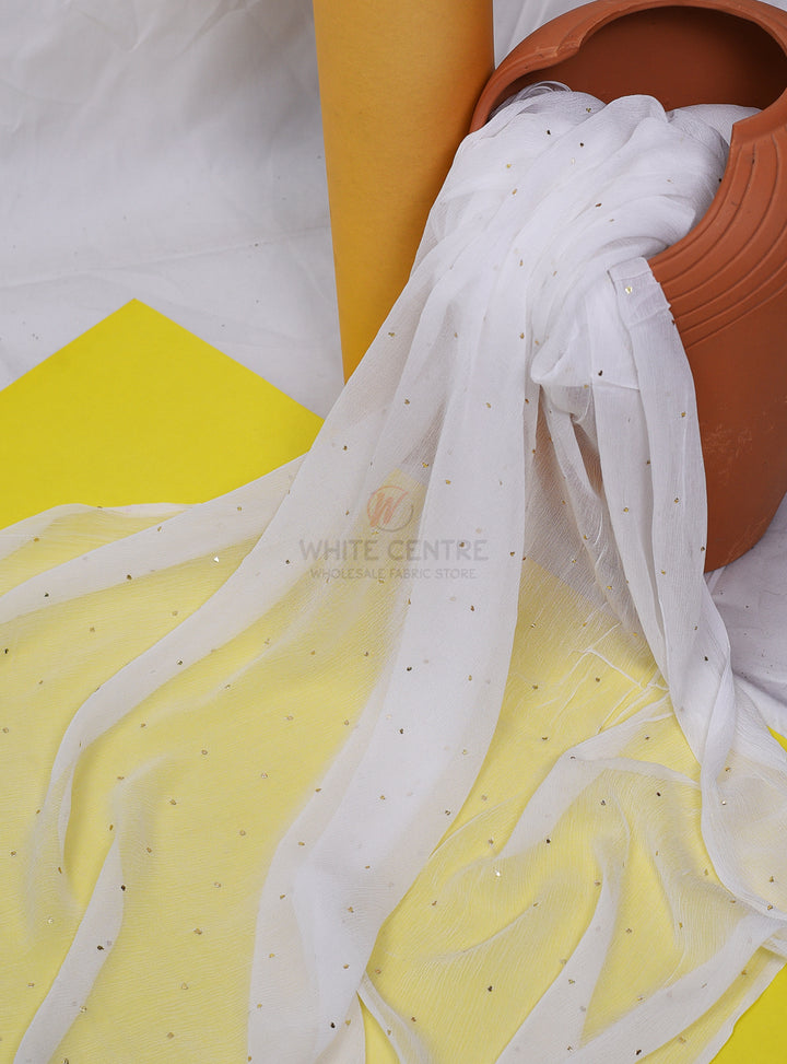 Pk Pure Crinkle Chiffon Makesh  Spangled - White Centre Fabrics 