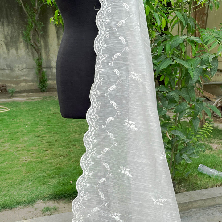 Embroidered Cotton Net - White Centre Fabrics 