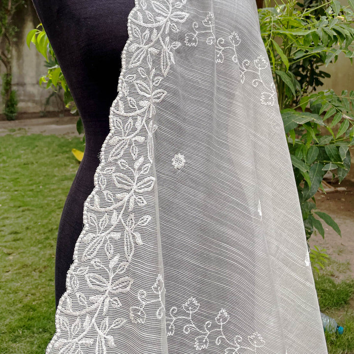 Embroidered Cotton Net - White Centre Fabrics 