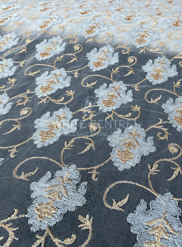 Embroidered Organza (All Over) - White Centre Fabrics 