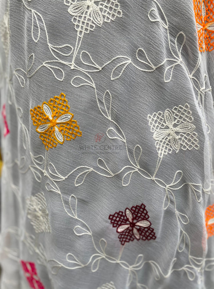 Aree Chiffon Dupatta ( Multi  ) - White Centre Fabrics 