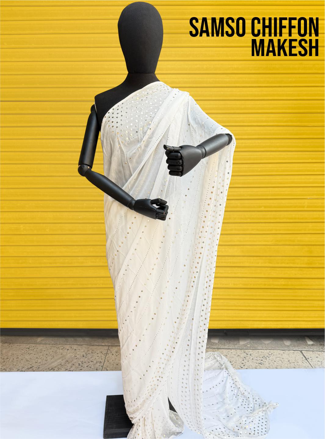 SADA BAHAR CHIFFON MAKESH ( SAREE ) – White Centre Fabrics