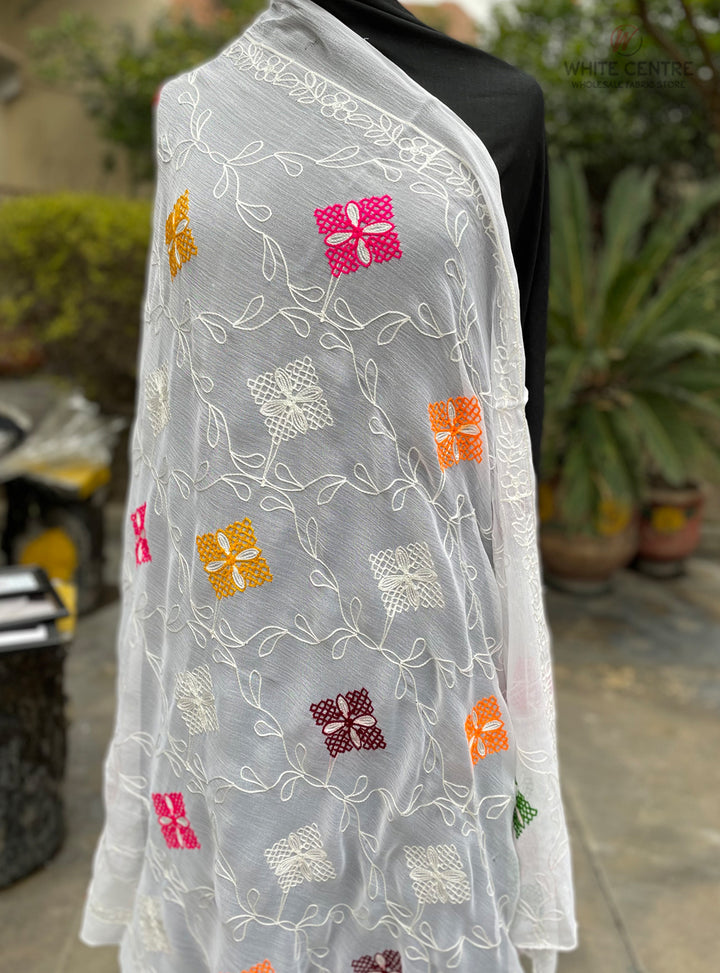 Aree Chiffon Dupatta ( Multi  ) - White Centre Fabrics 