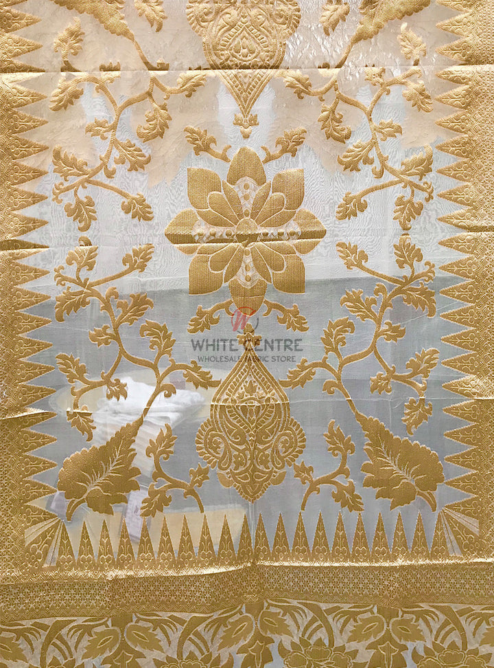 Organza  Jacquard Dupatta - Golden - White Centre Fabrics 