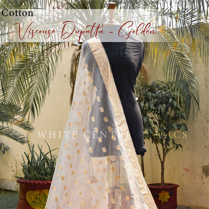 Cotton Viscose Golden (Two side border) - White Centre Fabrics 