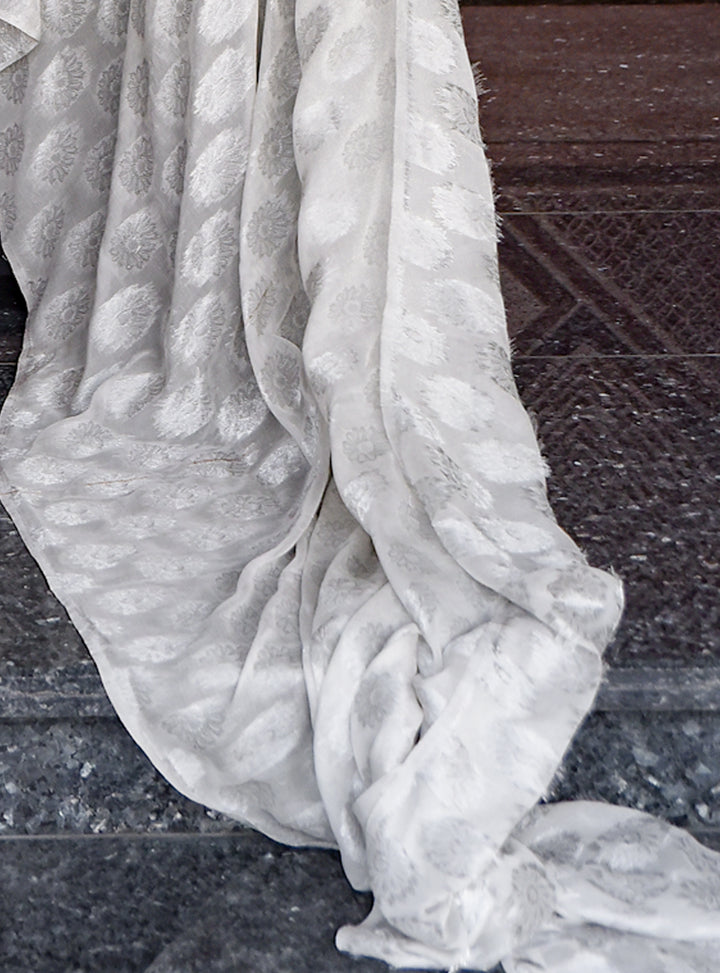 Chiffon Jacquard - Silver - White Centre Fabrics 