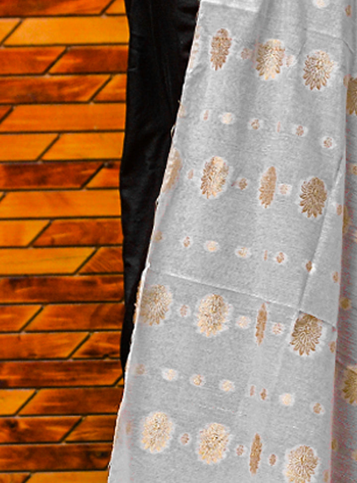 Cotton Jacquard Dupatta - Dull Gold - White Centre Fabrics 