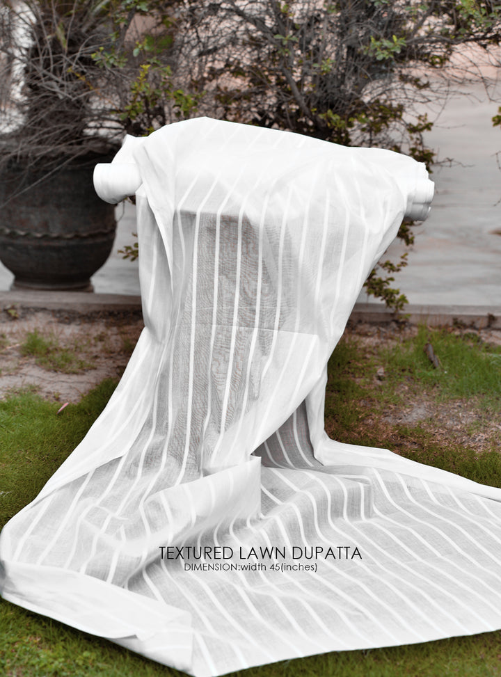 Textured Lawn Dupatta - White Centre Fabrics 