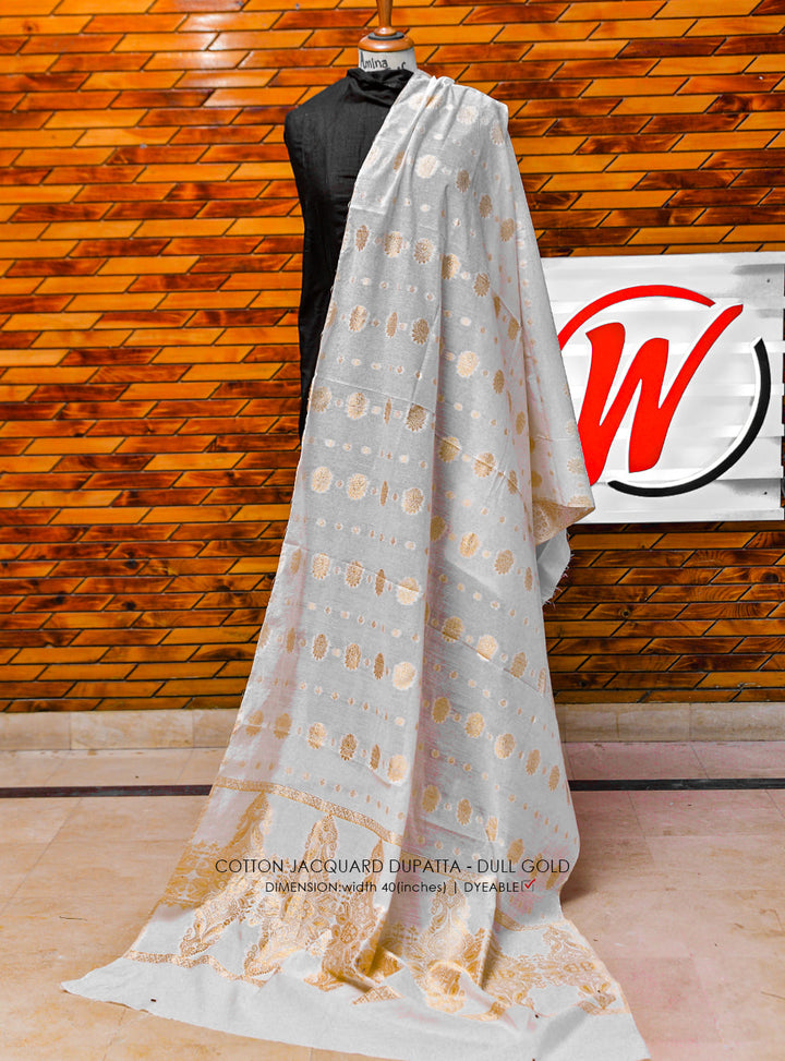 Cotton Jacquard Dupatta - Dull Gold - White Centre Fabrics 