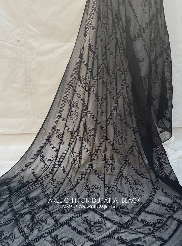 Aree Chiffon Dupatta-Black – White Centre Fabrics