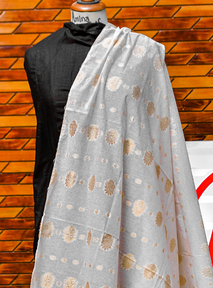 Cotton Jacquard Dupatta - Dull Gold - White Centre Fabrics 