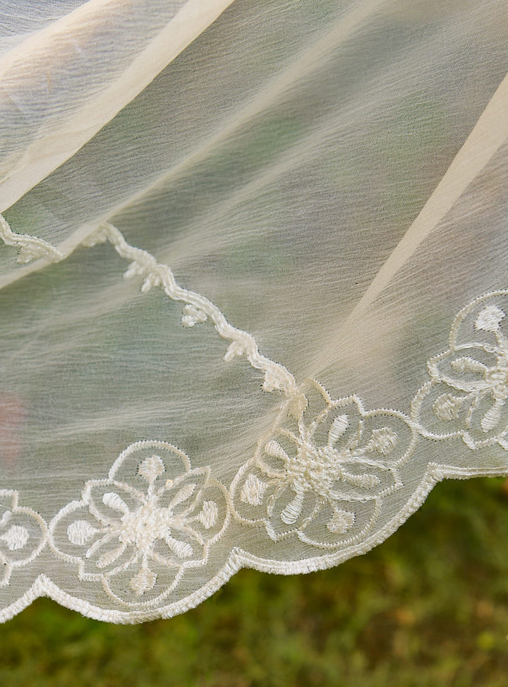 Embroidered Crinkle Chiffon  (Two Sided Border) - White Centre Fabrics 