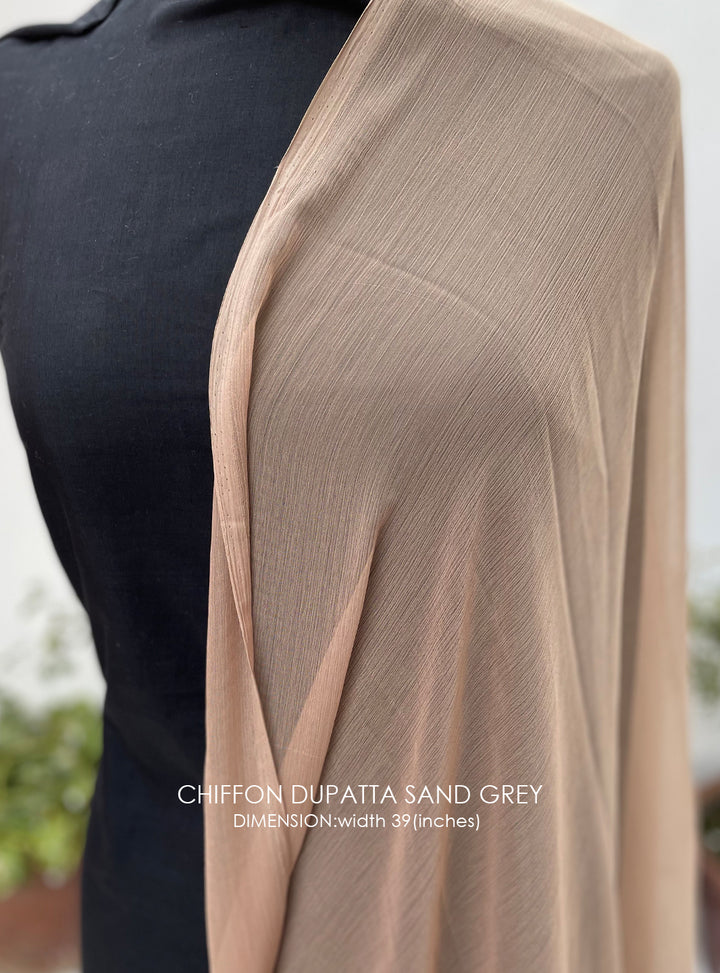 Chiffon Dupatta Sand Grey - White Centre Fabrics 