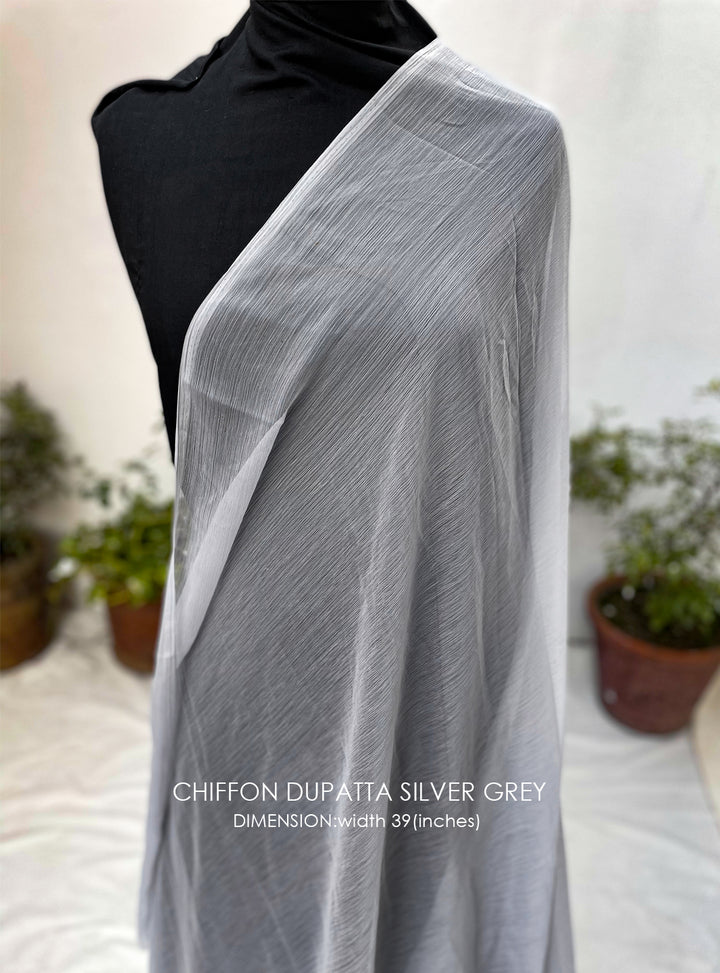 Chiffon Dupatta silver Grey - White Centre Fabrics 