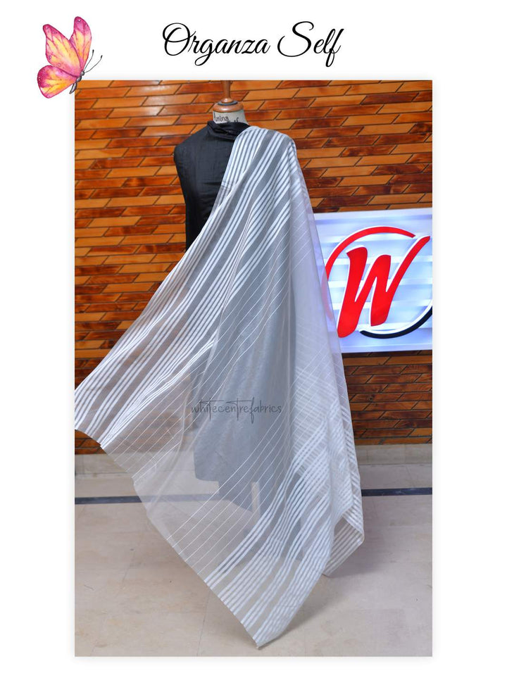 Self Organza Dupatta - White Centre Fabrics 