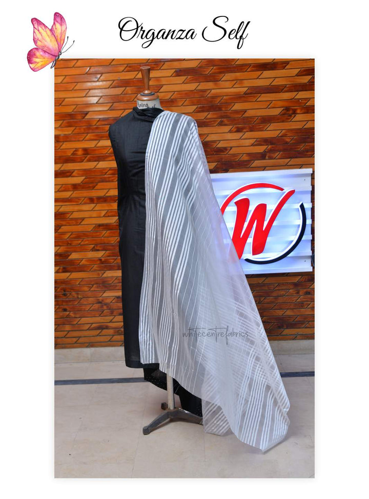 Self Organza Dupatta - White Centre Fabrics 