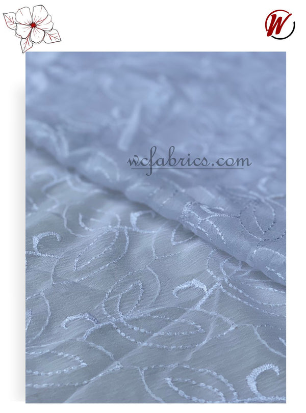 Embroidered Crinkle Chiffon ( All Over ) - White Centre Fabrics 