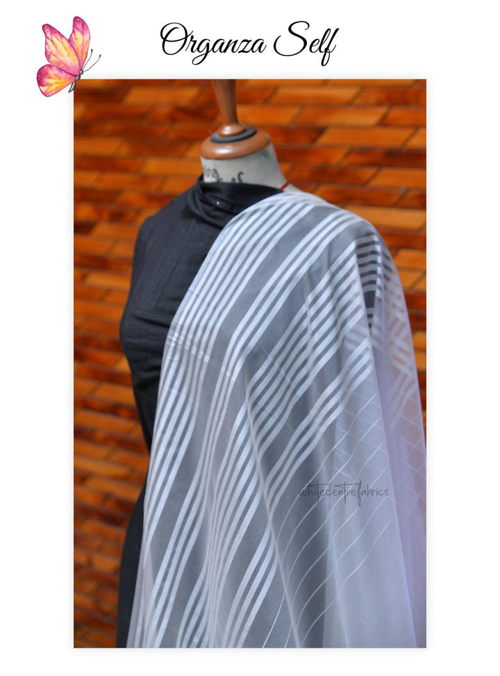 Self Organza Dupatta - White Centre Fabrics 